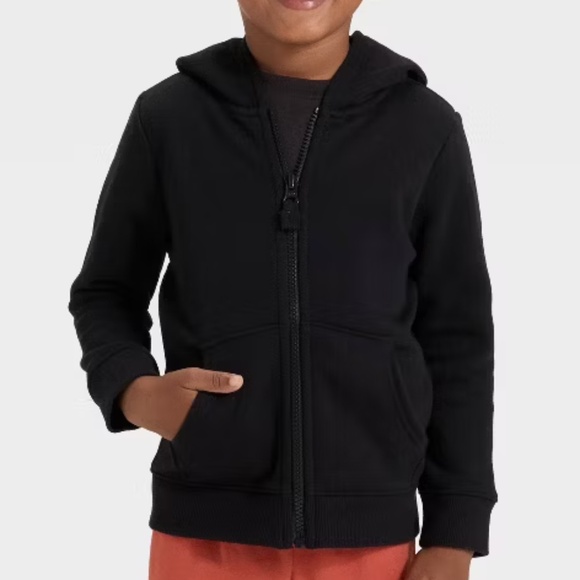 CAT & JACK · TODDLER BOYS' BLACK FLEECE ZIP-UP HOODED SWEATSHIRT - 2T - Picture 1 of 2